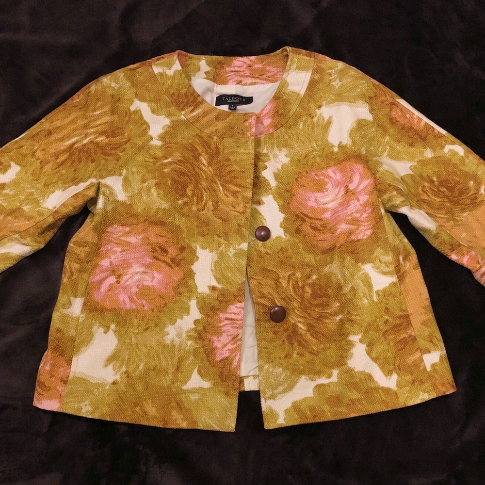 Talbots Cotton Floral Textured Cropped Blazer
